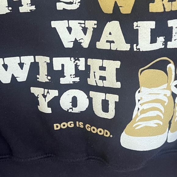 Never walk alone Dog is good Blue and Cream Pullover Sweater with Bold Text 310 - Picture 9 of 9